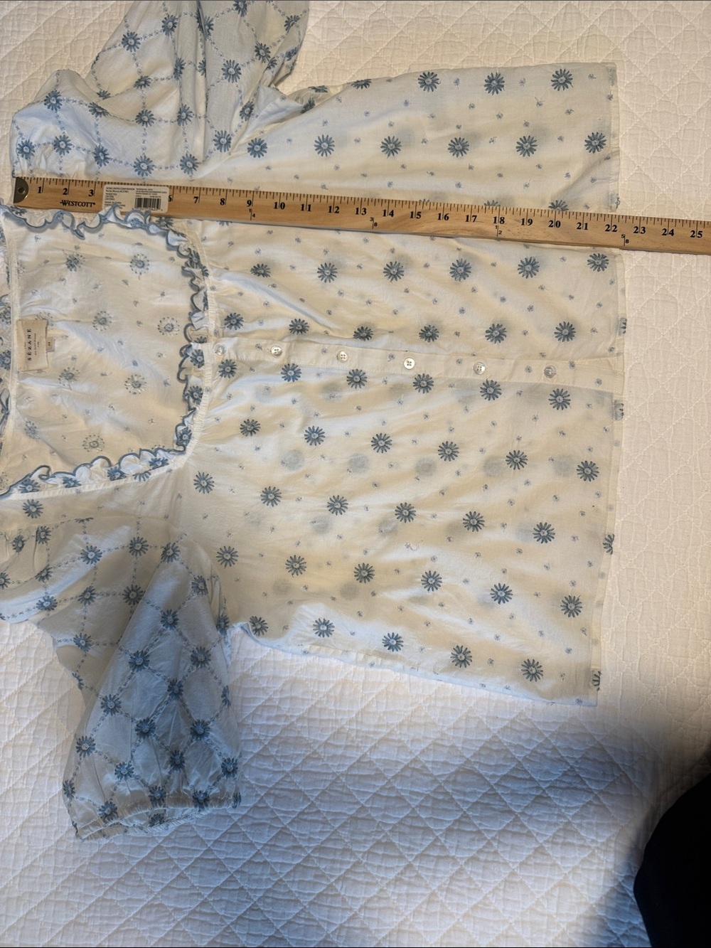 Sezane Kellia Shirt Blue Ecru Daisies - Size 12/44 - Picture 7 of 9